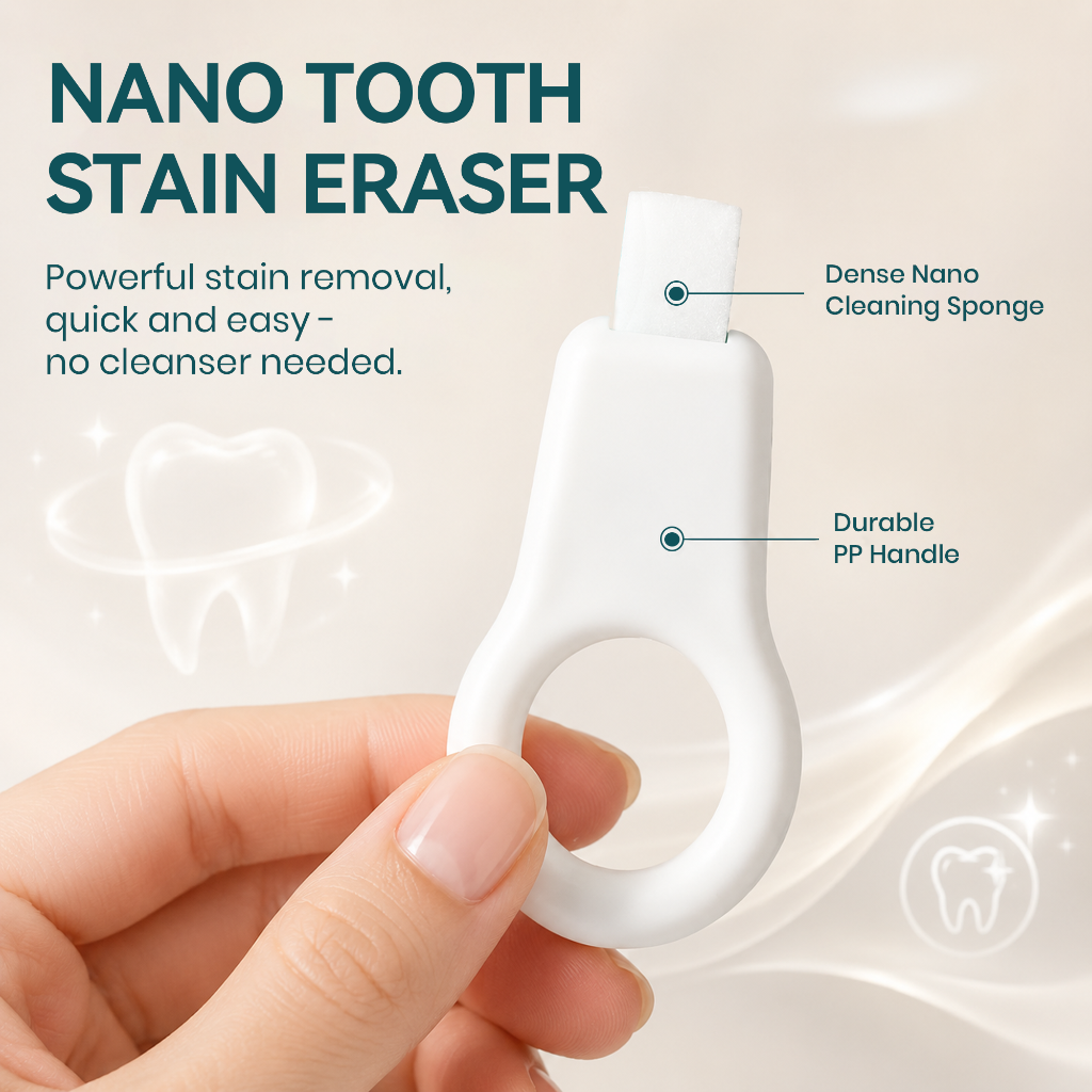 Nano tooth stain eraser with dense nano cleaning sponge and durable PP handle