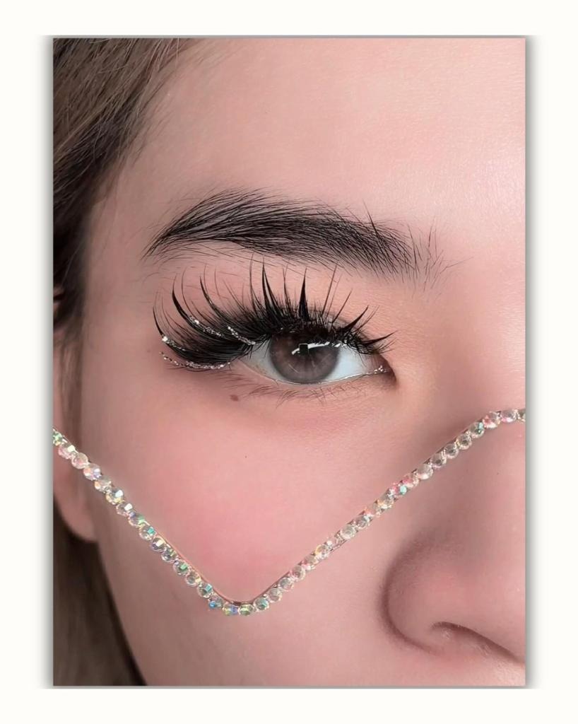 Douyin Anime Lash Close-Up – Defined Spikes with Glitter Accent Douyin Anime Lash close-up showing defined spikes with glitter eyeliner and sparkling doll-like eye effect