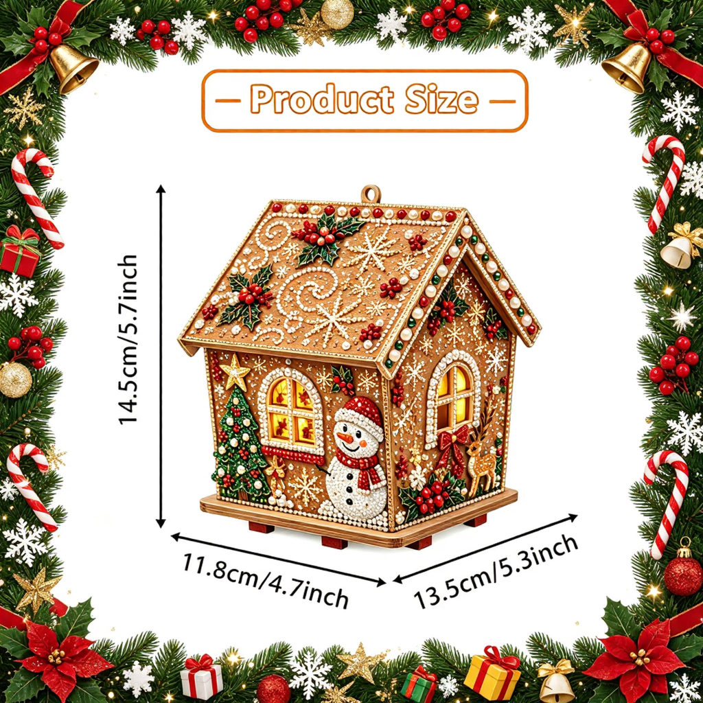 Christmas Wooden House 3D Rhinestone Diamond Art DIY Kit Size