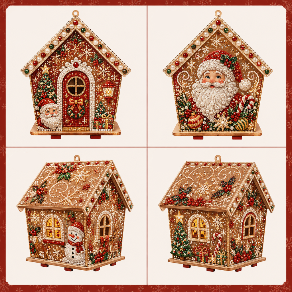 Christmas Rhinestone Wooden House Finished Display