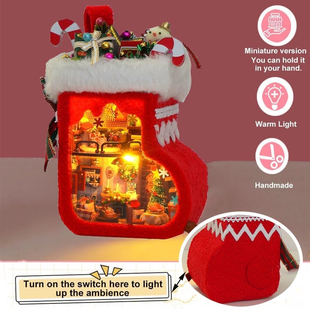 Christmas Stocking DIY Miniature Dollhouse Kit with warm light