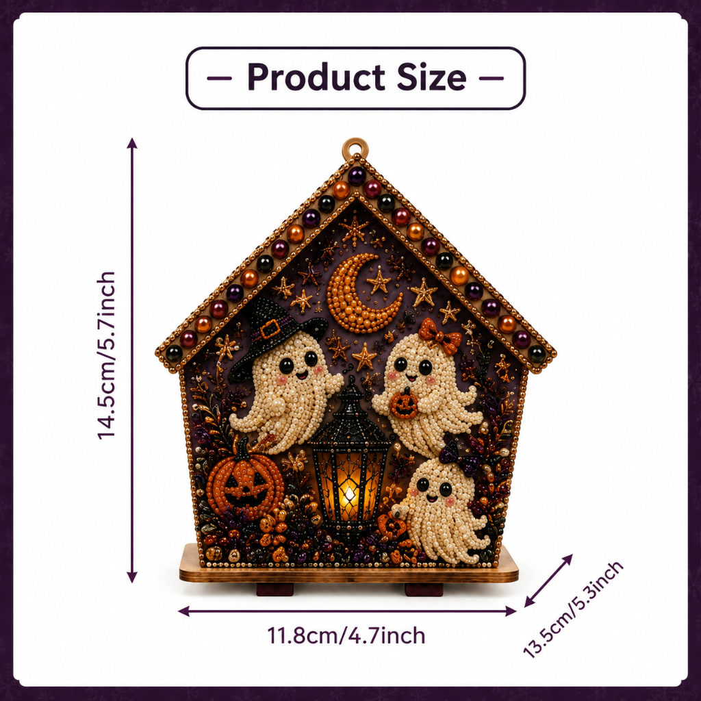 Halloween Wooden House 3D Rhinestone Diamond Art DIY Kit Size