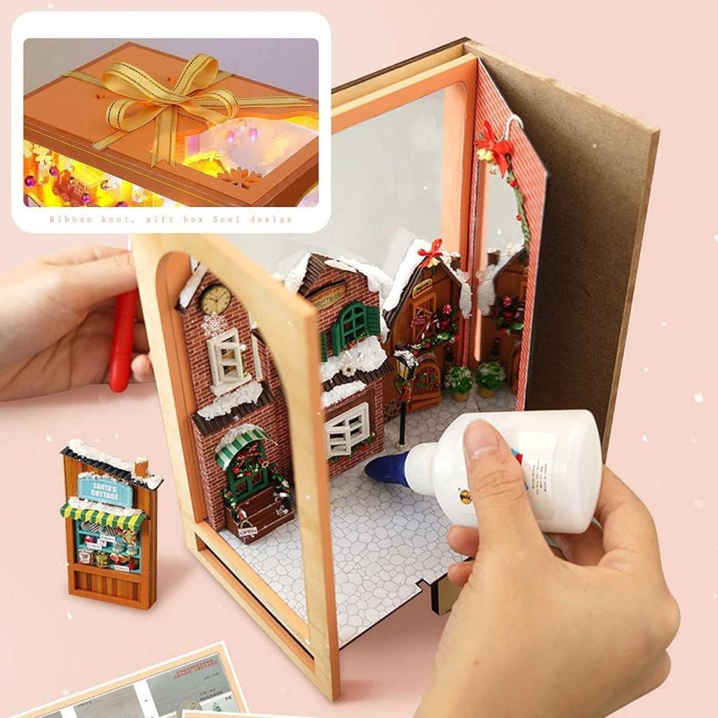Christmas book nook gift box ribbon design