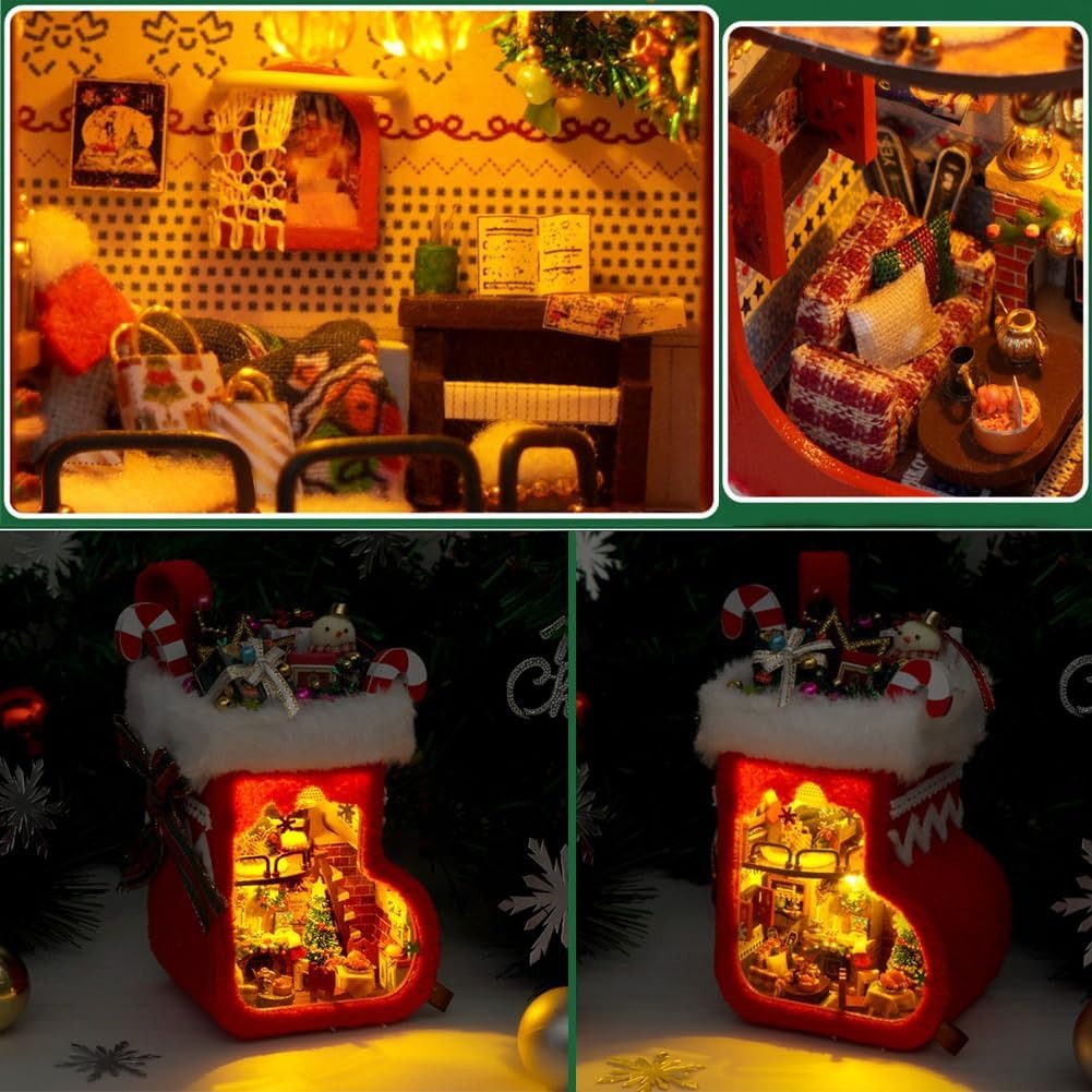 Christmas stocking miniature dollhouse warm light interior display