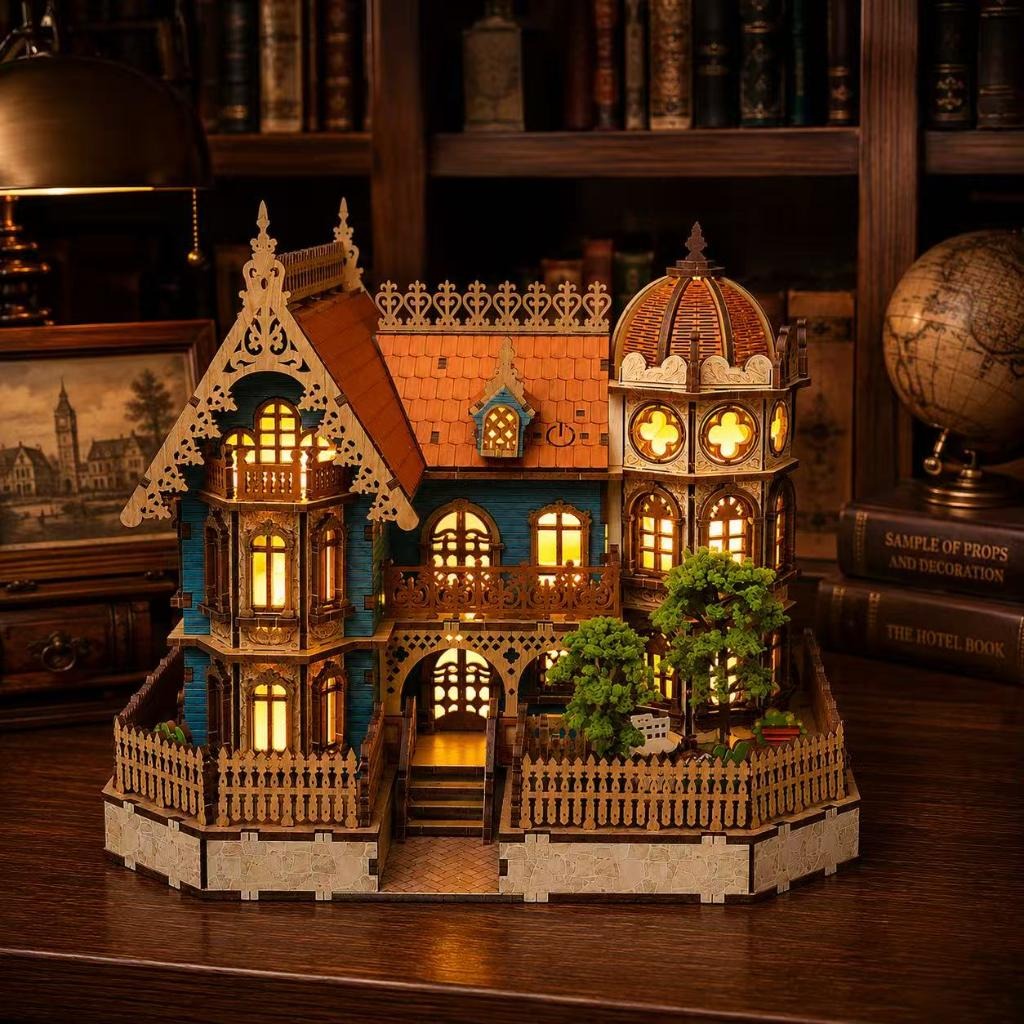 DIY wooden miniature house bookshelf decor