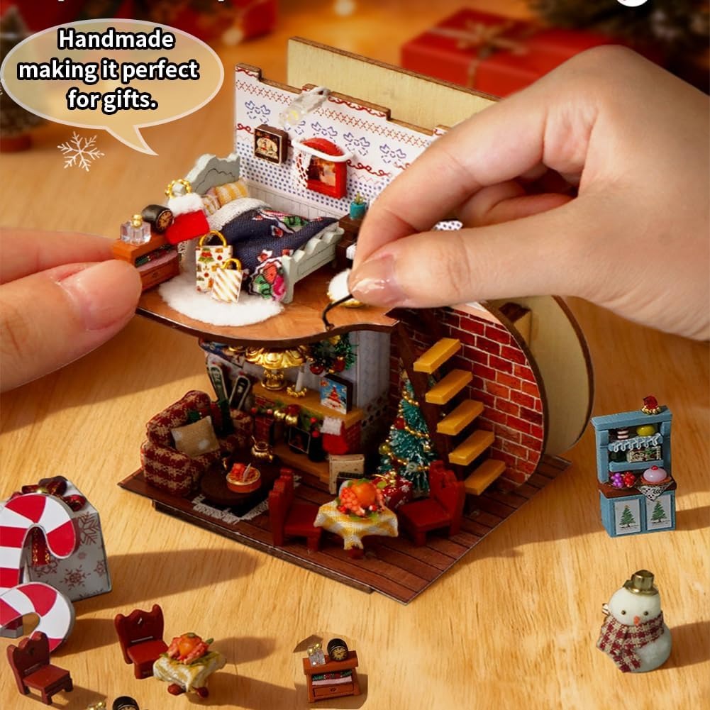 Handmade Christmas miniature dollhouse assembly