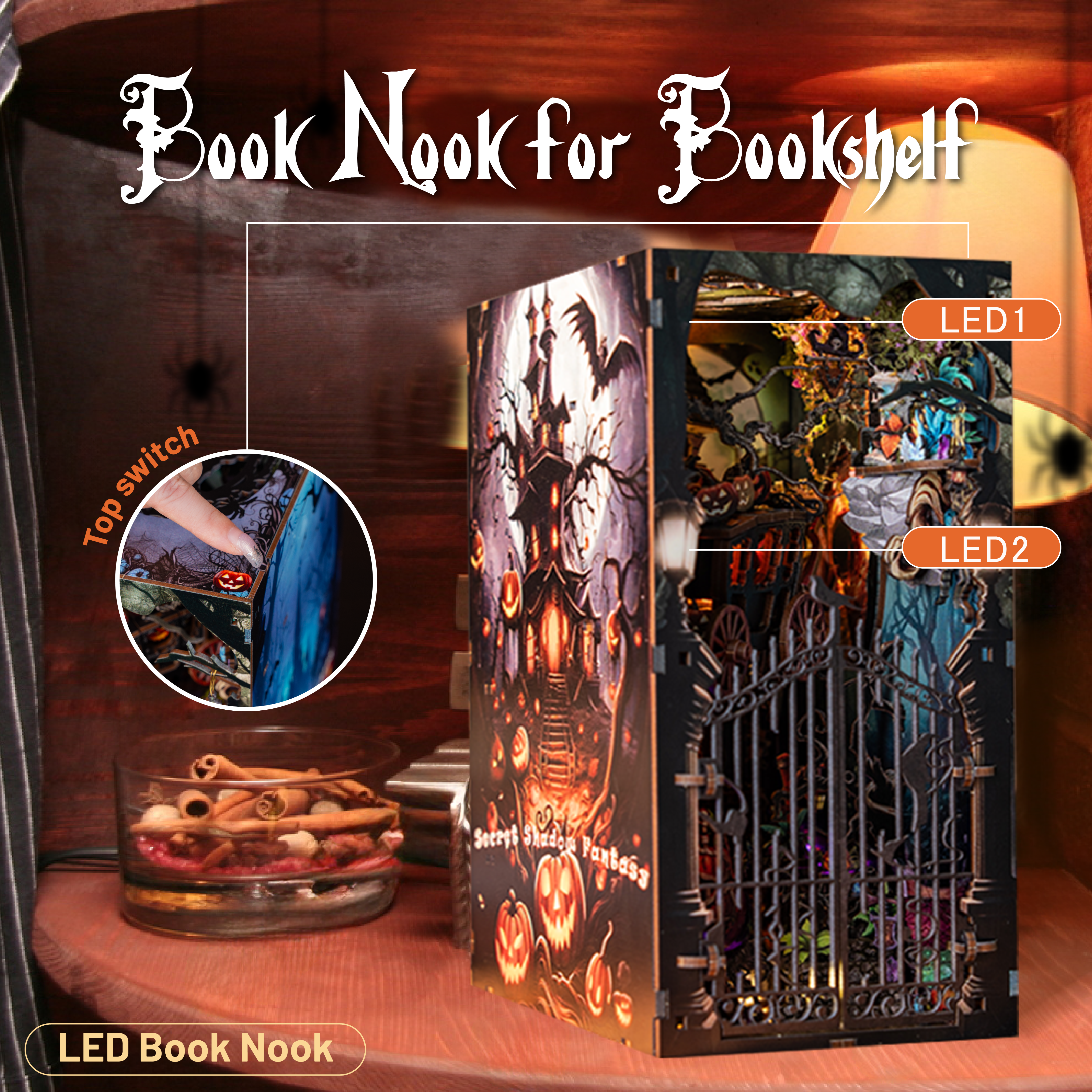 Secret Shadow Fantasy LED book nook lighting and top switch