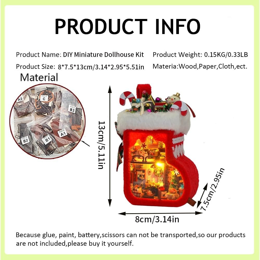 Christmas stocking miniature dollhouse product size and material info