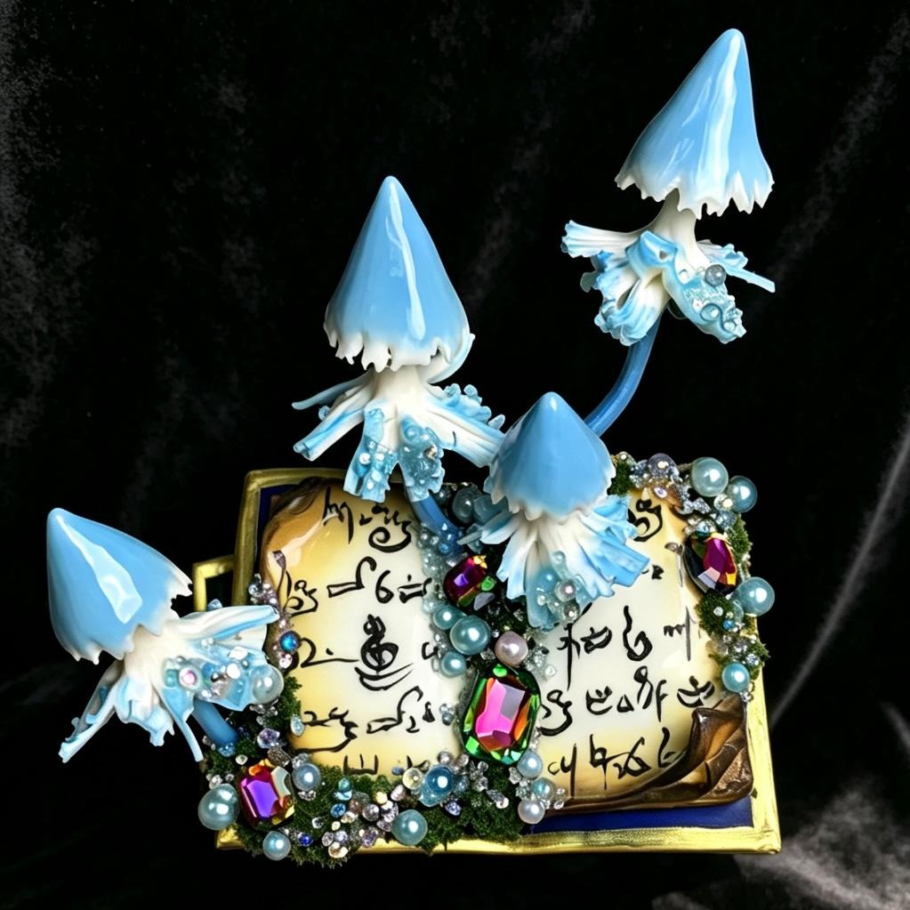 Light blue mushroom magic book fridge magnet
