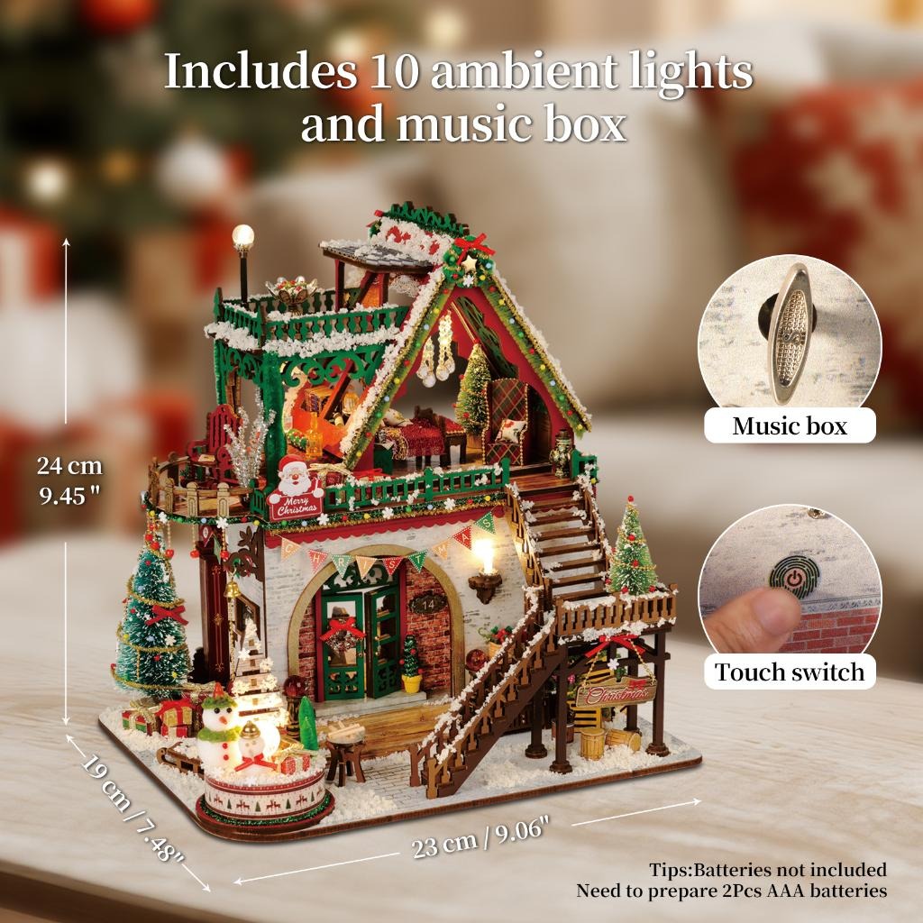 Snowy Christmas Lodge DIY Miniature House Kit