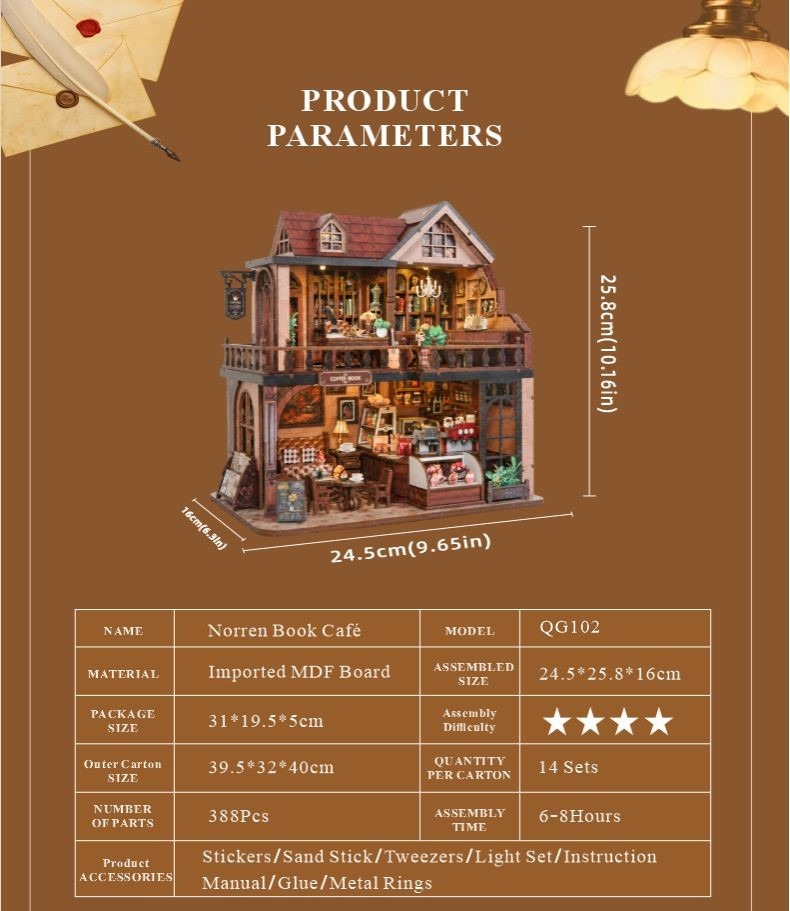 Norren Book Cafe product parameters and DIY assembly details