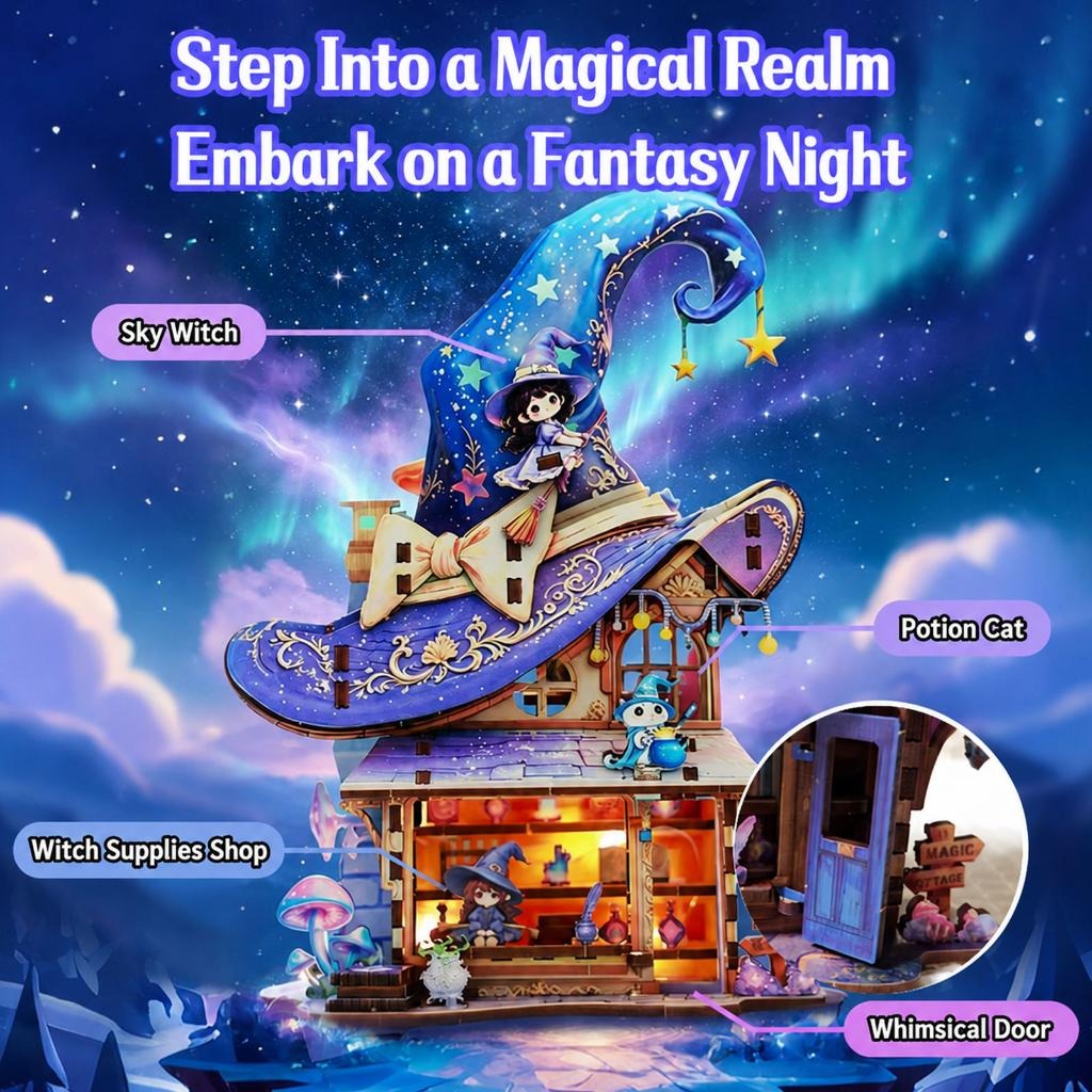 Step into a magical realm witch cottage scene