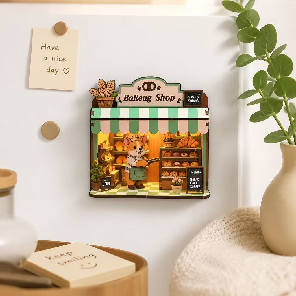 Bakery wooden fridge magnet on fridge as home decor