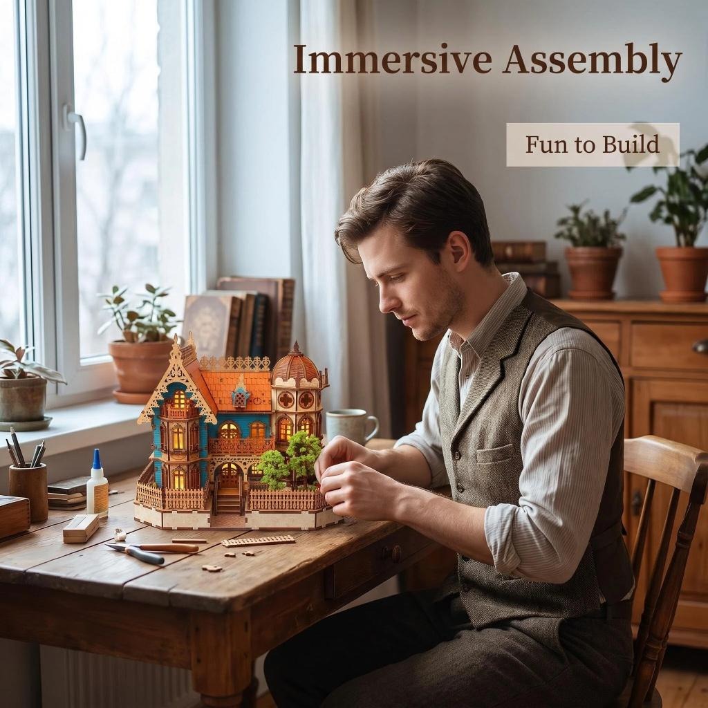 Immersive assembly DIY wooden house kit