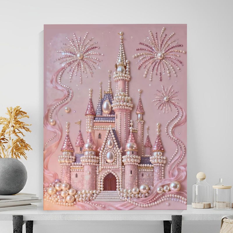 Pink princess castle pearl art design