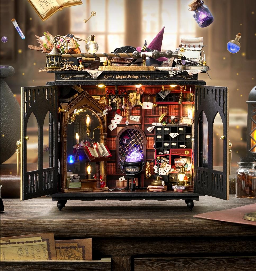 Immersive magical themed miniature cabinet scene
